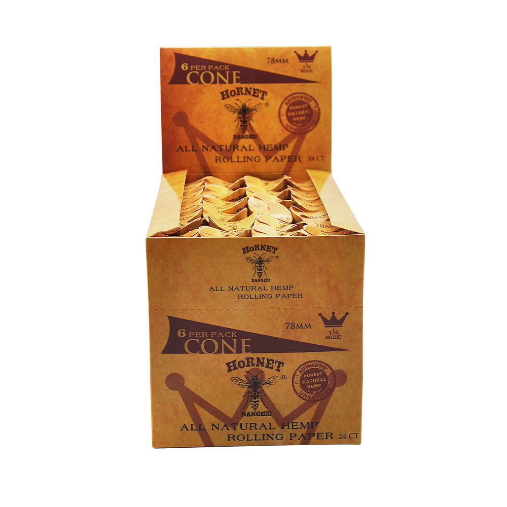 HORNET 1 1/4 Size Pre Rolled Cones, Natural Rolling Cones, Slow Burning Pre Rolled Rolling Paper, 6 PCS / Pack 24 Packs / Box