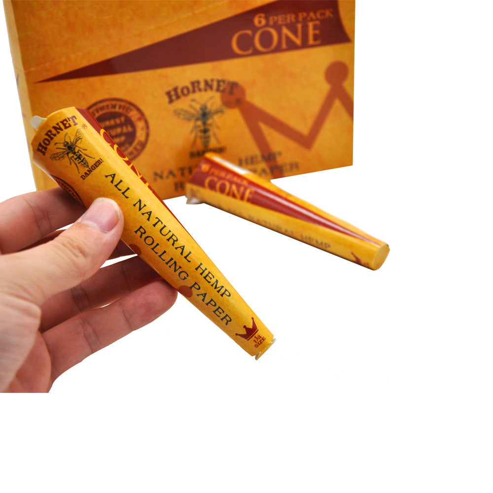 HORNET 1 1/4 Size Pre Rolled Cones, Natural Rolling Cones, Slow Burning Pre Rolled Rolling Paper, 6 PCS / Pack 24 Packs / Box