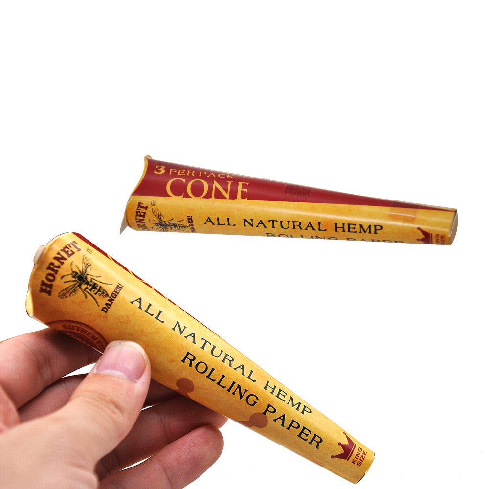 HORNET King Size Pre Rolled Cones, Natural Rolling Cones, Slow Burning Pre Rolled Rolling Paper, 3 PCS / Pack 24 Packs / Box