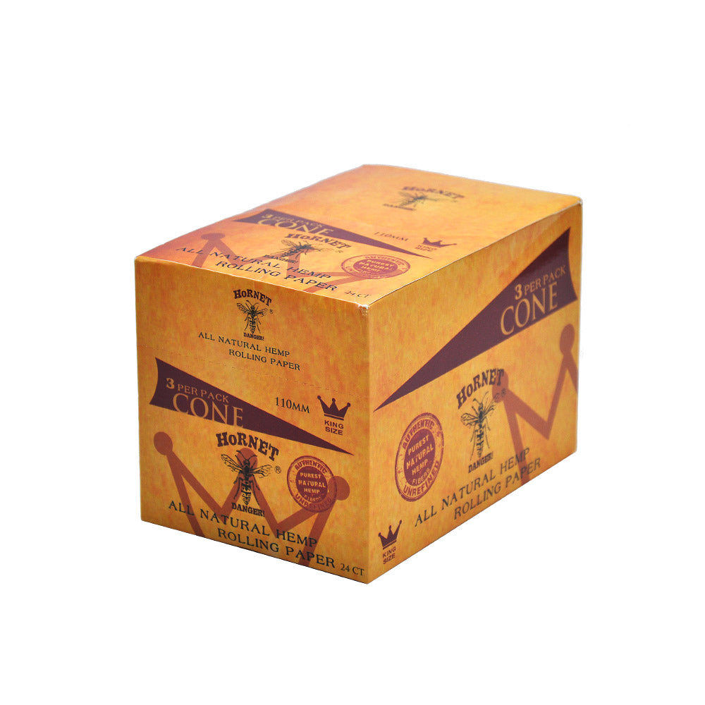 HORNET King Size Pre Rolled Cones, Natural Rolling Cones, Slow Burning Pre Rolled Rolling Paper, 3 PCS / Pack 24 Packs / Box