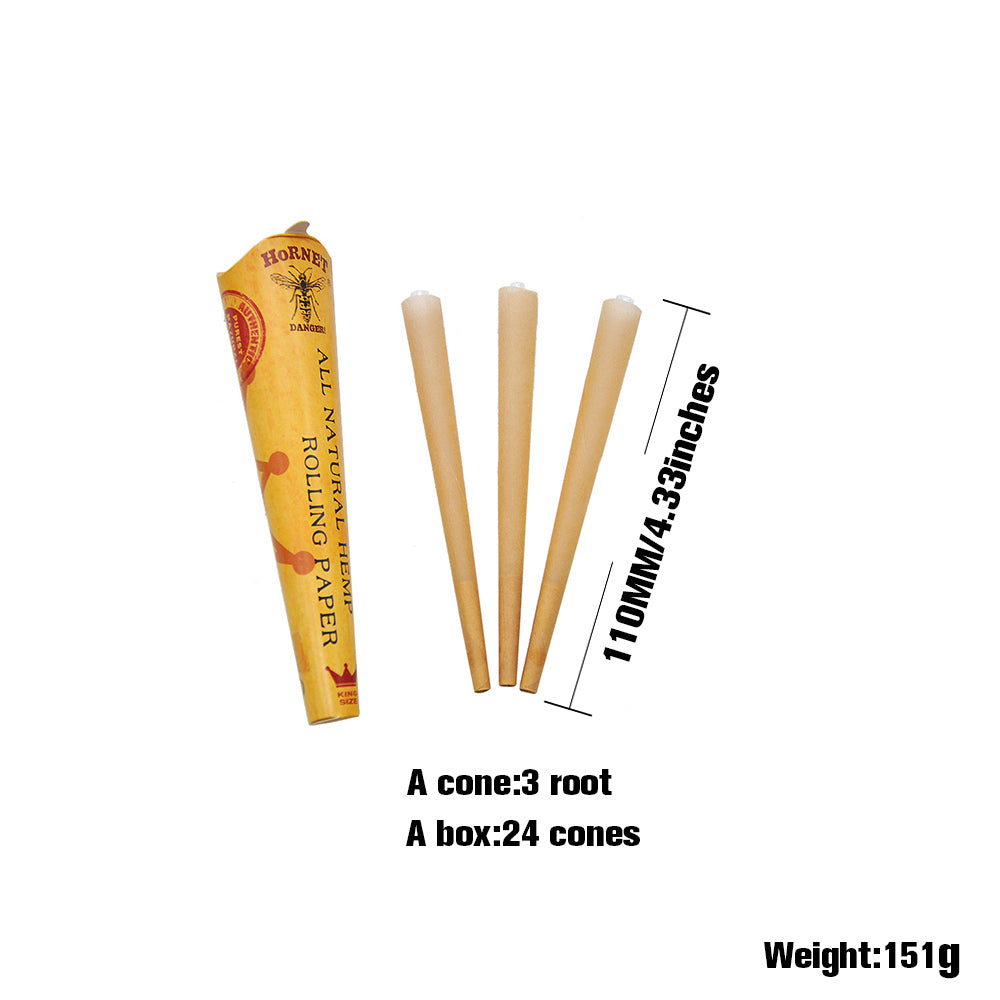 HORNET King Size Pre Rolled Cones, Natural Rolling Cones, Slow Burning Pre Rolled Rolling Paper, 3 PCS / Pack 24 Packs / Box