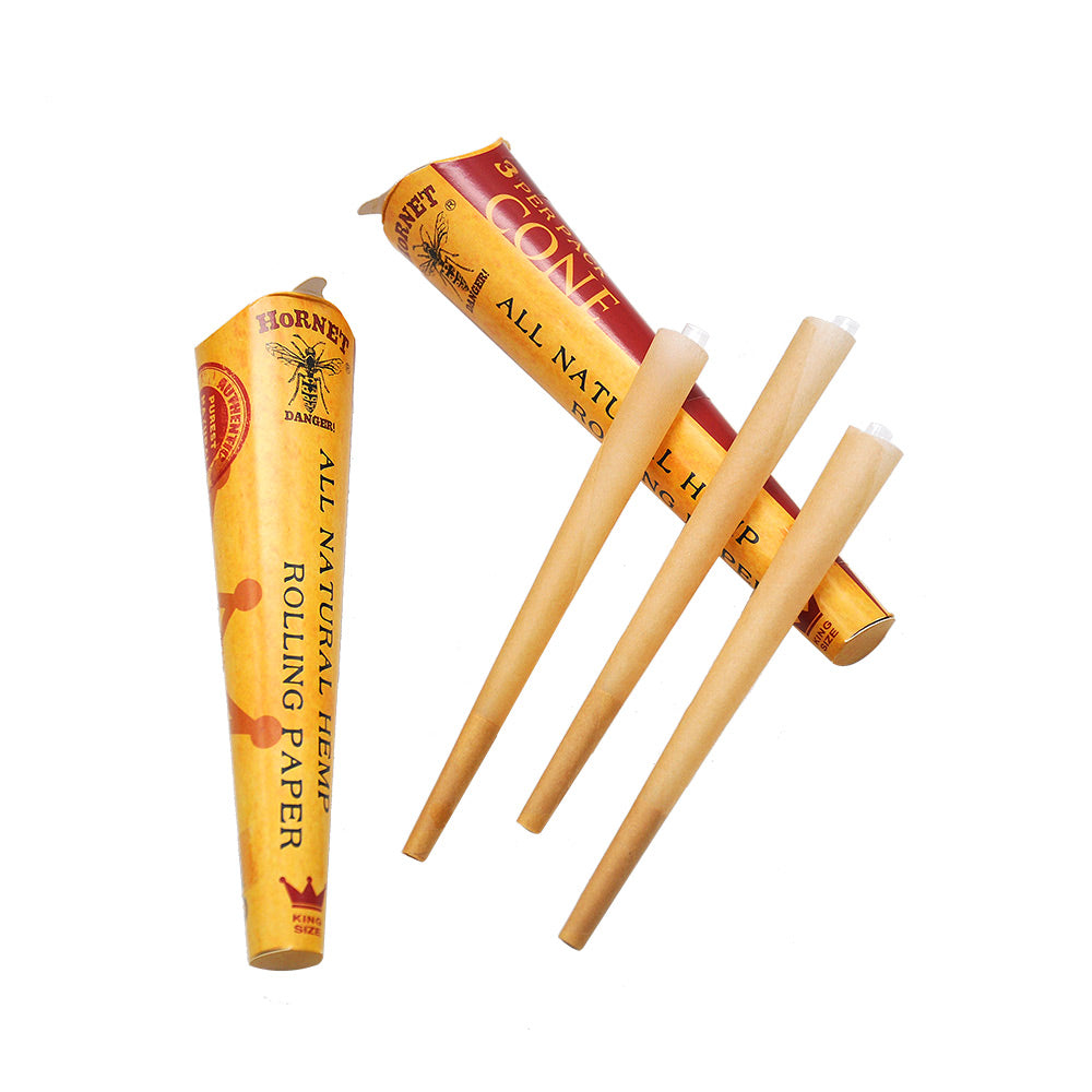 HORNET King Size Pre Rolled Cones, Natural Rolling Cones, Slow Burning Pre Rolled Rolling Paper, 3 PCS / Pack 24 Packs / Box