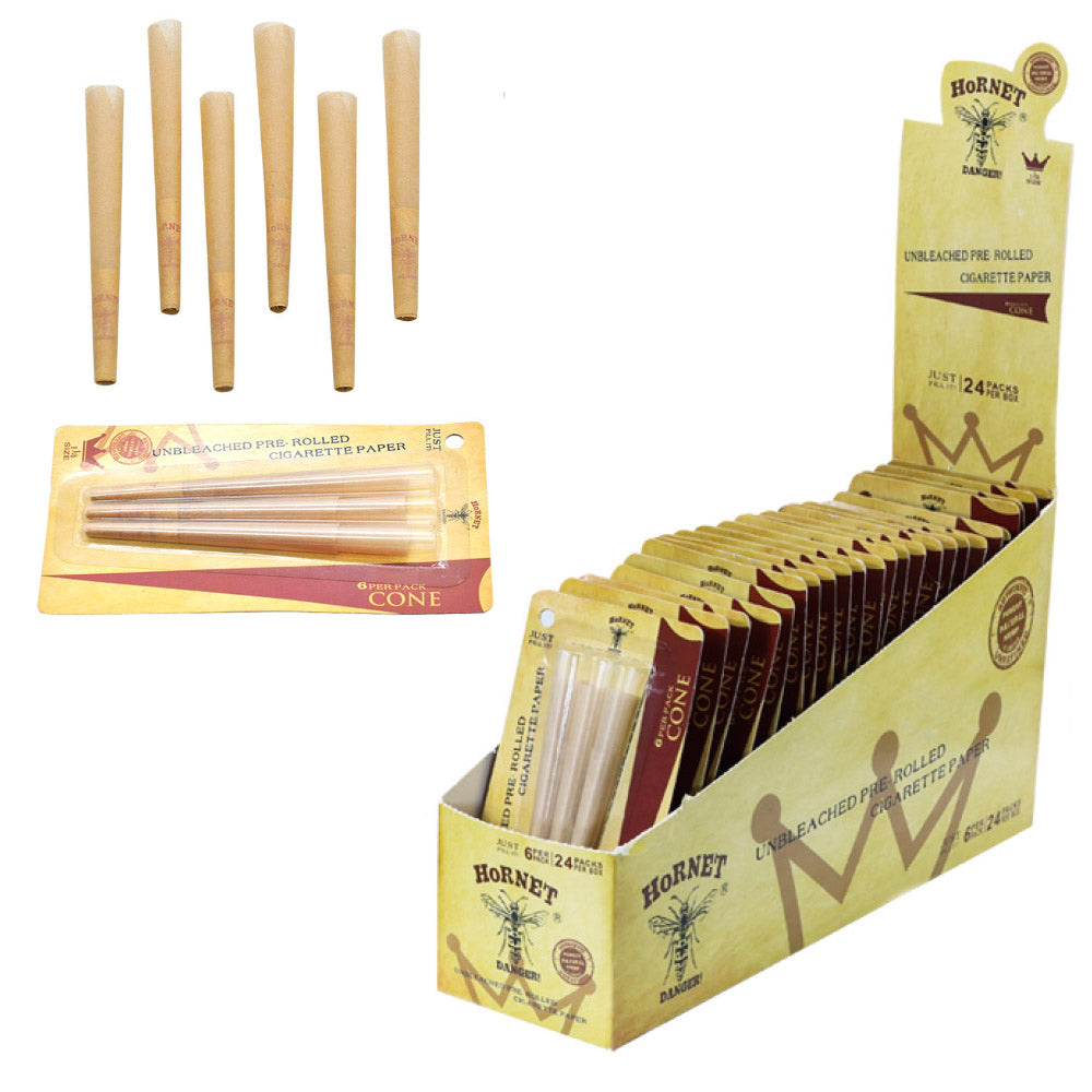 HORNET 1 1/4 Size Pre Rolled Cones, Natural Rolling Cones, Slow Burning Pre Rolled Rolling Paper, 6 PCS / Pack 24 Packs / Box
