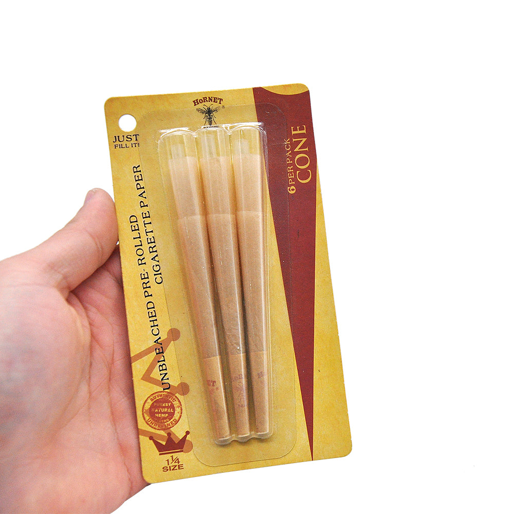 HORNET 1 1/4 Size Pre Rolled Cones, Natural Rolling Cones, Slow Burning Pre Rolled Rolling Paper, 6 PCS / Pack 24 Packs / Box