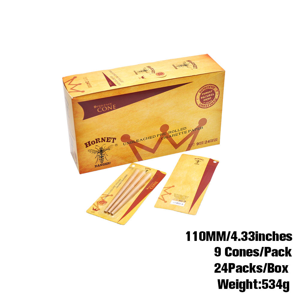 HORNET 1 1/4 Size Natural Rolling Paper Cones Pre-rolled Paper Cones 9pcs/Pack