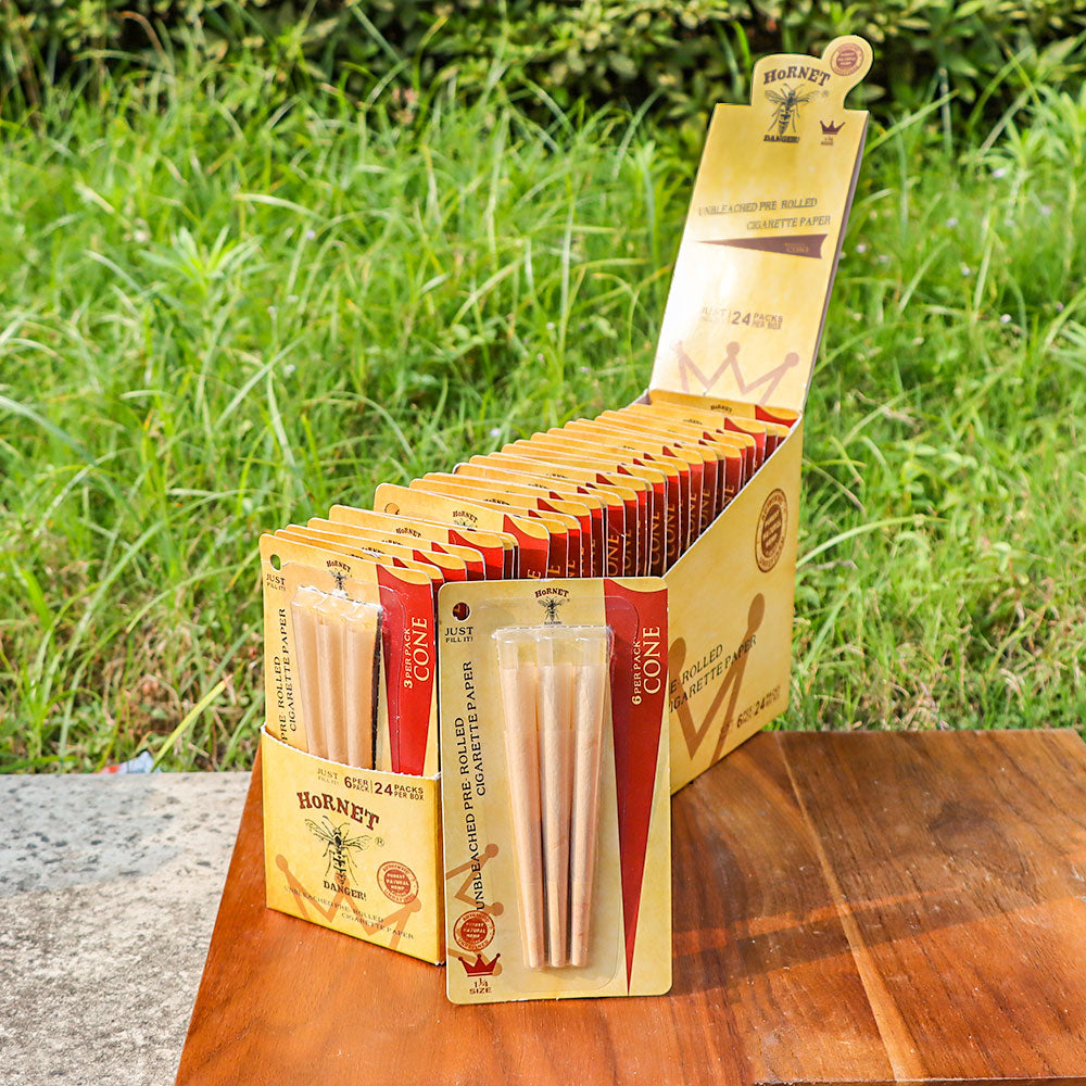 HORNET King Size Pre Rolled Cones, Natural Rolling Cones, Slow Burning Pre Rolled Rolling Paper, 3 PCS / Pack 24 Packs / Box