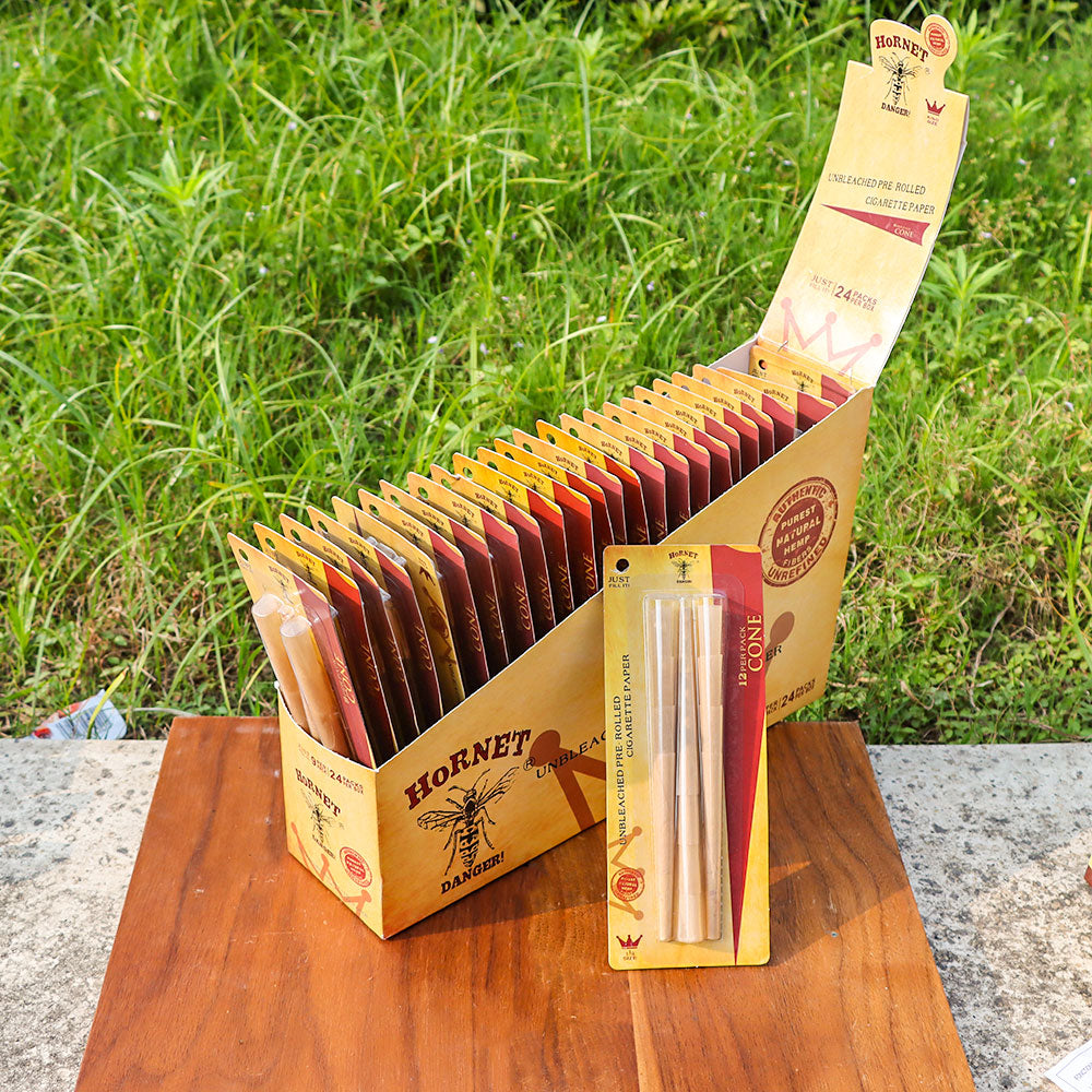 HORNET King Size Pre Rolled Cones, Natural Rolling Cones, Slow Burning Pre Rolled Rolling Paper, 9 PCS / Pack 24 Packs / Box