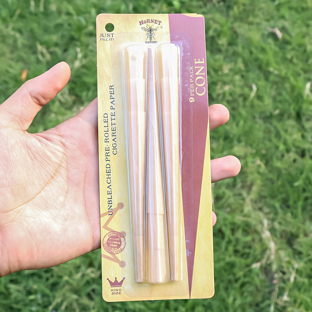 HORNET King Size Pre Rolled Cones, Natural Rolling Cones, Slow Burning Pre Rolled Rolling Paper, 9 PCS / Pack 24 Packs / Box