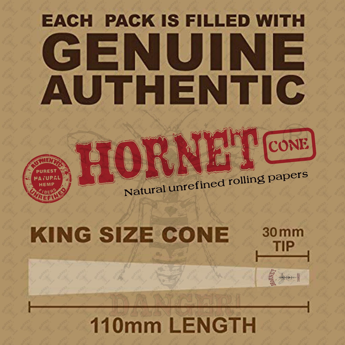 HORNET King Size Brown Pre Rolled Cones, Organic Rolling Cones With Tips, Slow Burning Pre Rolled Rolling Paper, 100 Pack