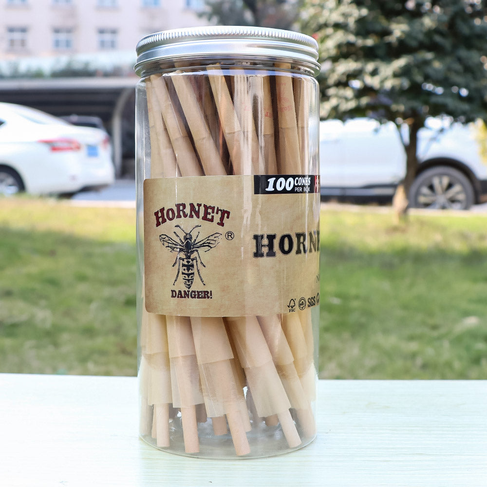 HORNET King Size Brown Pre Rolled Cones, Organic Rolling Cones With Tips, Slow Burning Pre Rolled Rolling Paper, 100 Pack