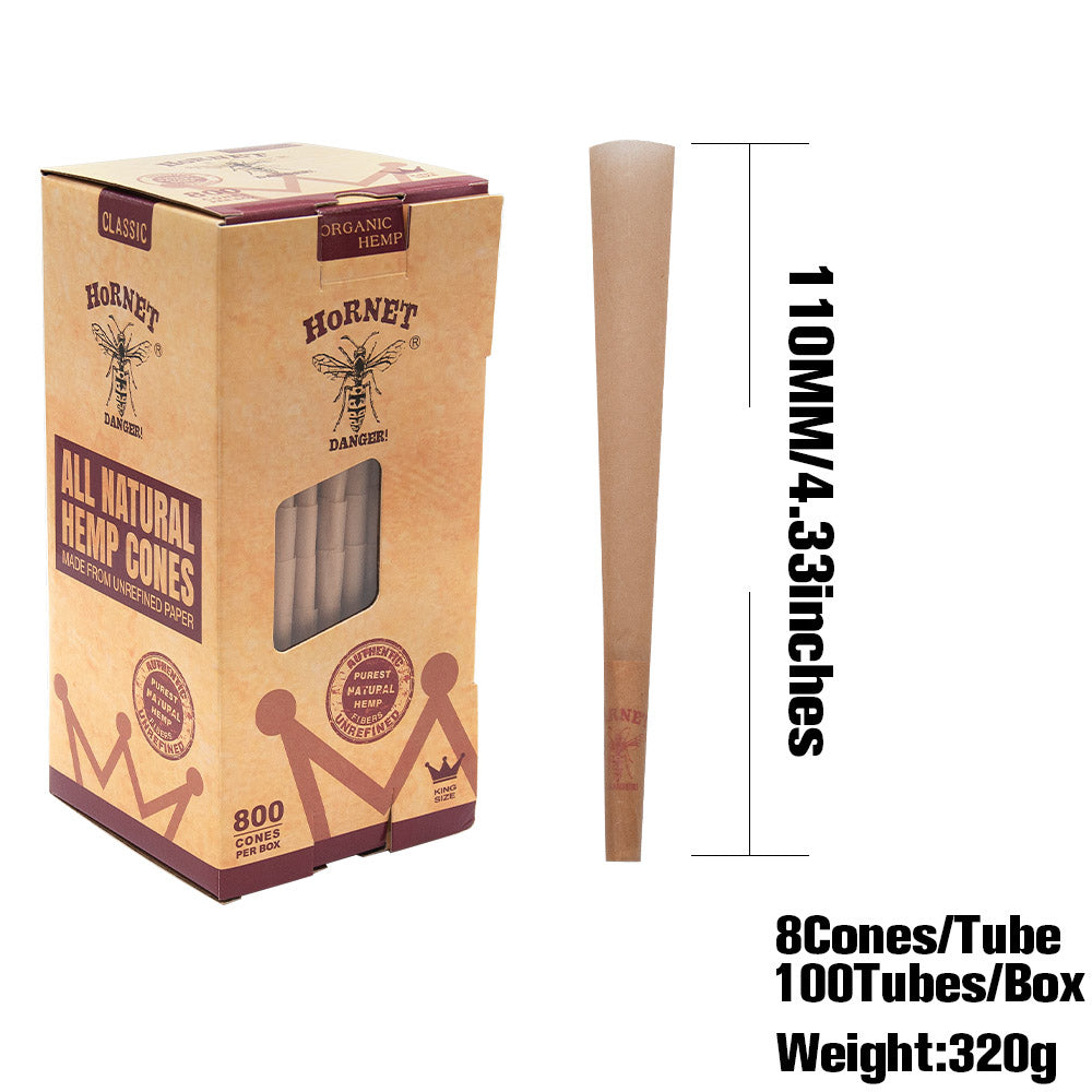HORNET King Size Brown Pre Rolled Cones, Organic Pre Rolled Rolling Paper With Tips, Slow Burning Pre Rolled Cones, 800 PCS / Box