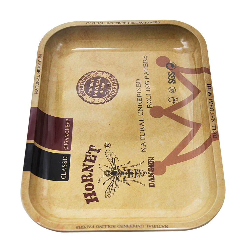 HORNET Tinplate Rolling Tray, 12” x 8.8” Cigarette Rolling Tray, Smooth Rounded Edge Rolling Paper Tray