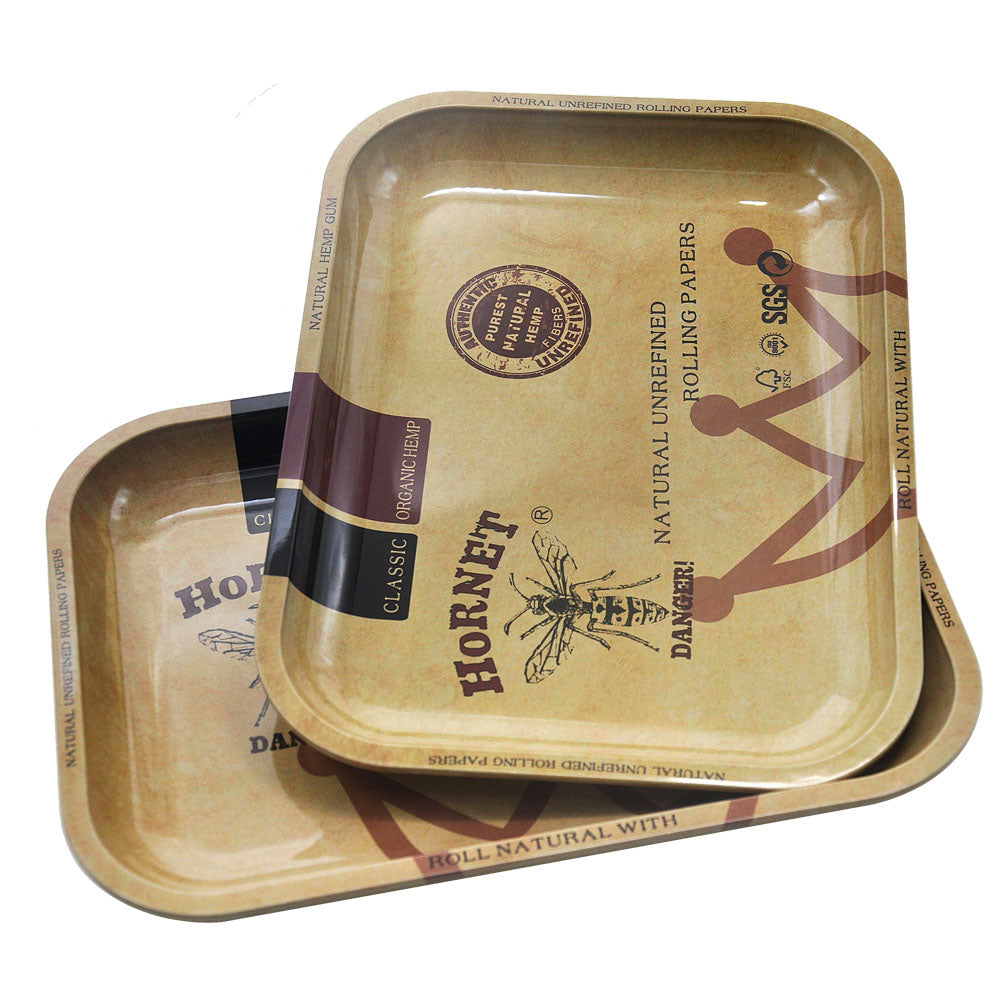 HORNET Tinplate Rolling Tray, 12” x 8.8” Cigarette Rolling Tray, Smooth Rounded Edge Rolling Paper Tray