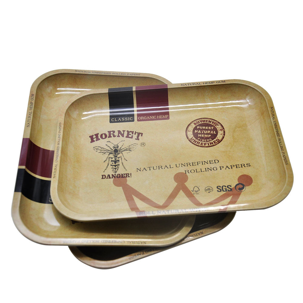 HORNET Tinplate Rolling Tray, 12” x 8.8” Cigarette Rolling Tray, Smooth Rounded Edge Rolling Paper Tray