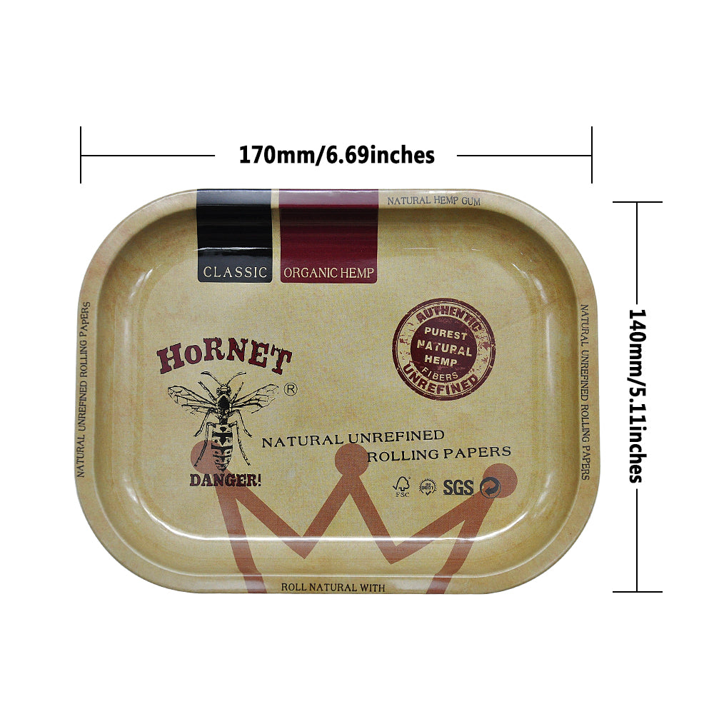 HORNET Tinplate Rolling Tray, 7” x 5” Cigarette Rolling Tray, Portable Rolling Paper Tray