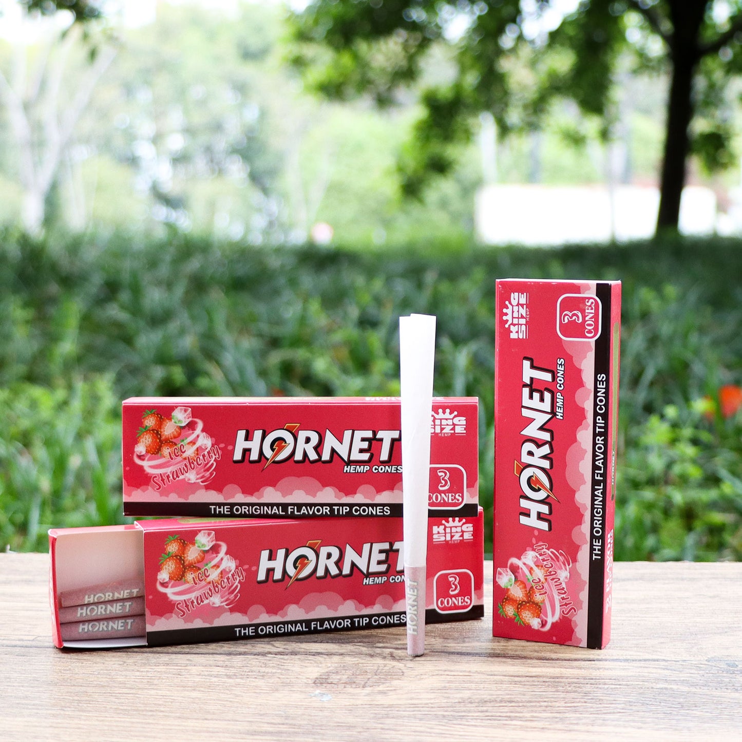 HORNET Strawberry Flavors Pre Rolled Cones With Tips, King Size Pre Rolled Rolling Paper & Flavored Pop, 3 PCS / Pack 12 Pack / Box