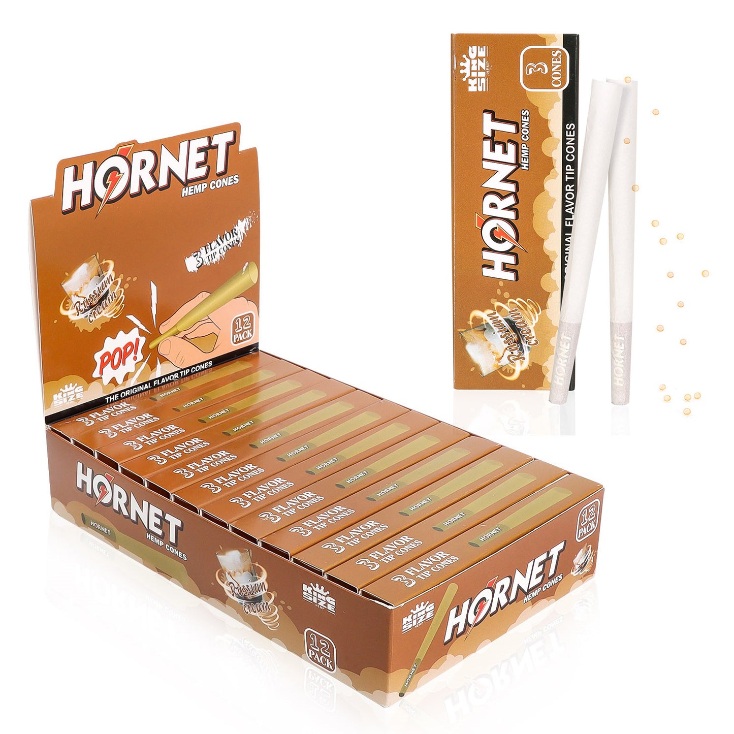 HORNET Russia Cream Flavors Pre Rolled Cones With Tips, King Size Pre Rolled Rolling Paper & Flavored Pop, 3 PCS / Pack 12 Pack / Box