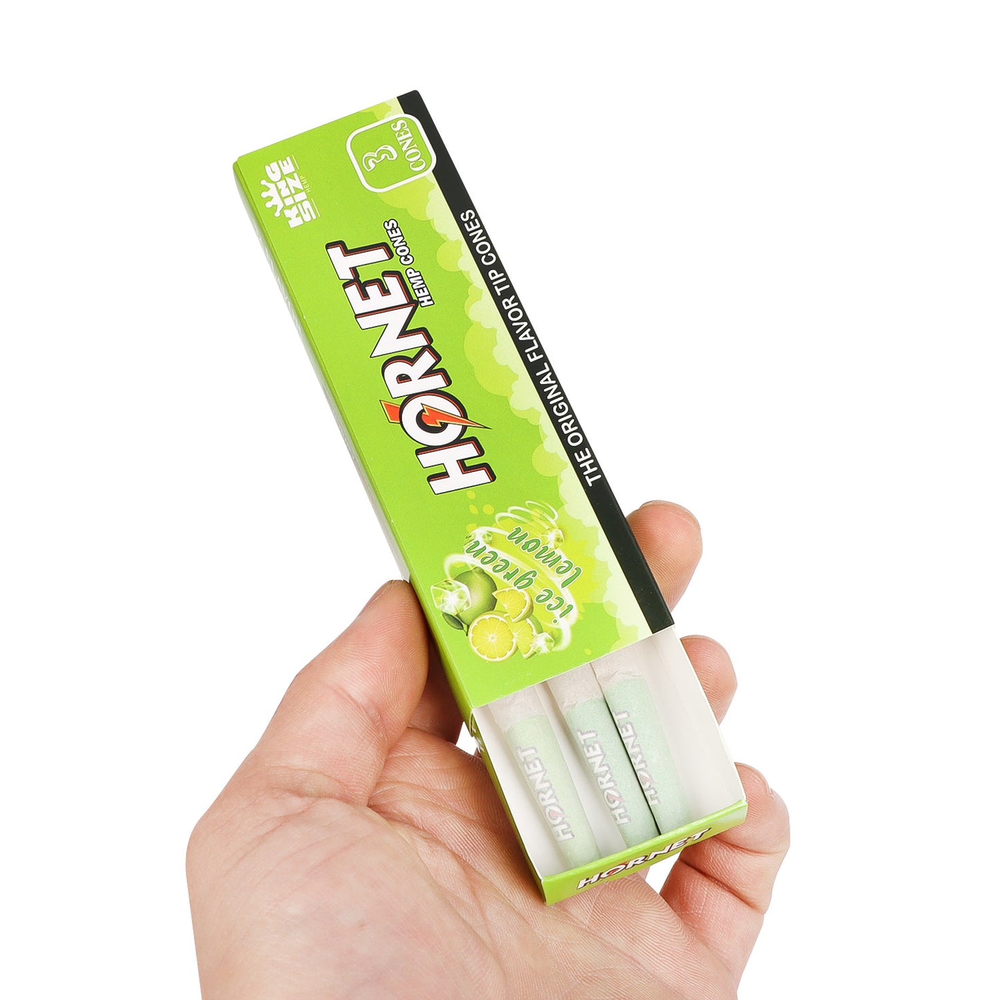 HORNET Ice Green Lemon Flavors Pre Rolled Cones With Tips, King Size Pre Rolled Rolling Paper & Flavored Pop, 3 PCS / Pack 12 Pack / Box