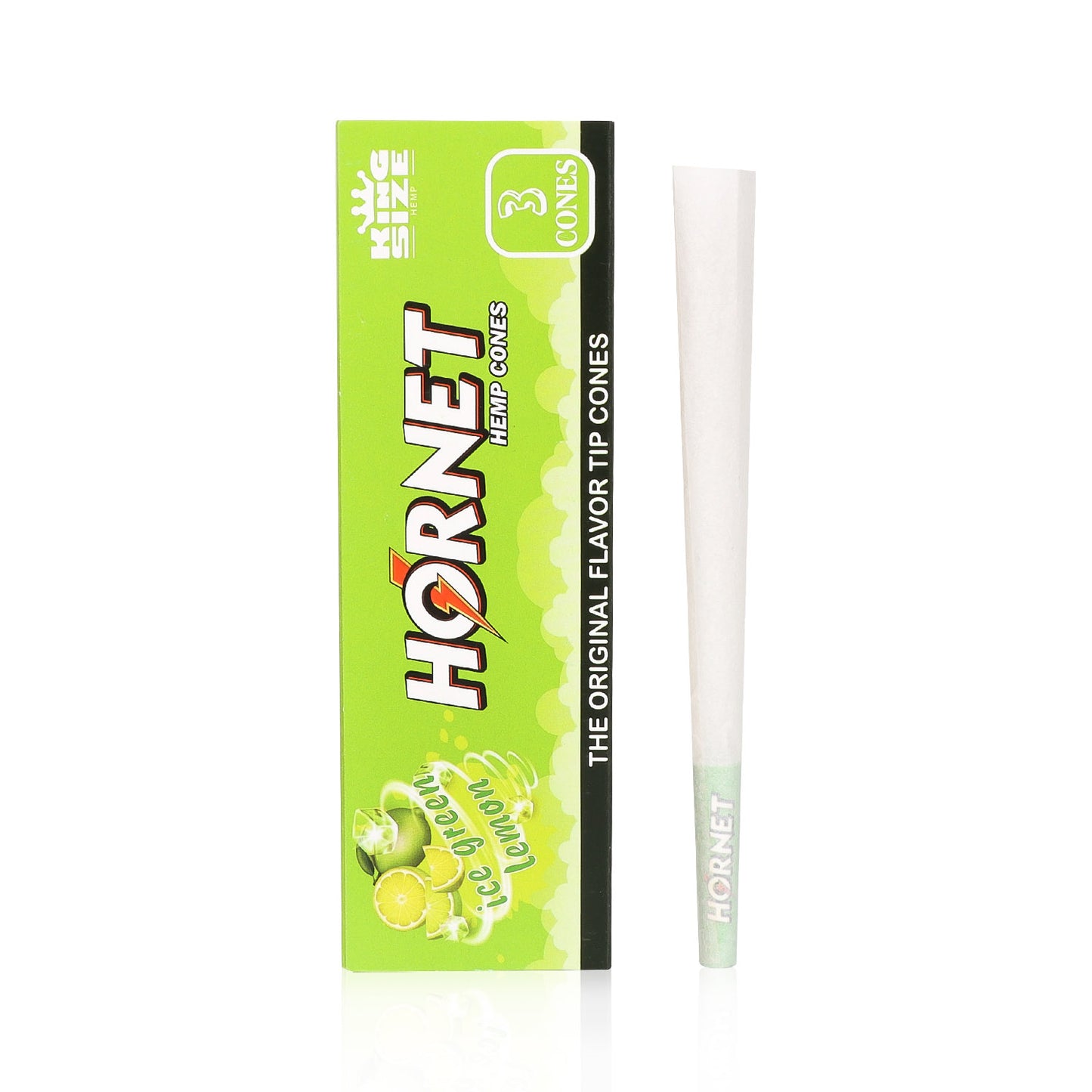 HORNET Ice Green Lemon Flavors Pre Rolled Cones With Tips, King Size Pre Rolled Rolling Paper & Flavored Pop, 3 PCS / Pack 12 Pack / Box