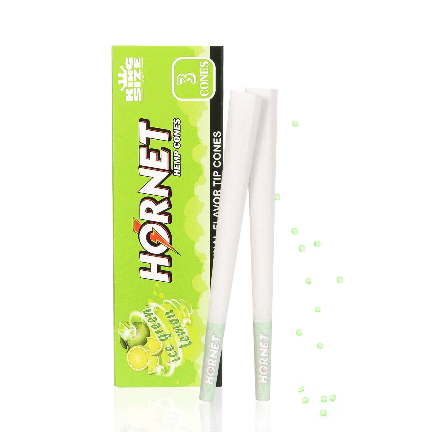 HORNET Ice Green Lemon Flavors Pre Rolled Cones With Tips, King Size Pre Rolled Rolling Paper & Flavored Pop, 3 PCS / Pack 12 Pack / Box