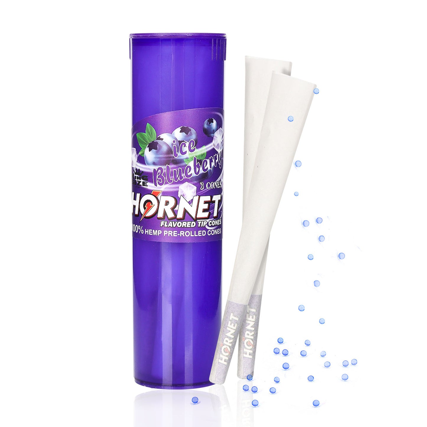 HORNET Blueberry Flavors Pre Rolled Cones, King Size Pre Rolled Rolling Paper With Tips, Slow Burning Rolling Cones & Flavored Pop, 3 PCS / Tube, 12 Tubes / Box