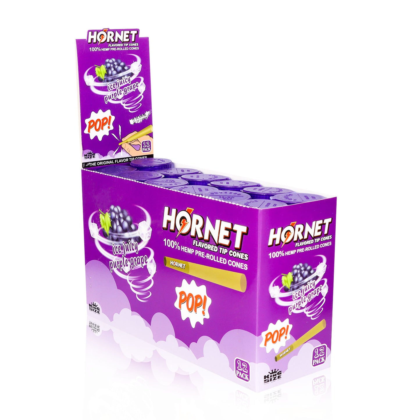 HORNET Grape Flavors Pre Rolled Cones, King Size Pre Rolled Rolling Paper With Tips, Slow Burning Rolling Cones & Flavored Pop, 3 PCS / Tube, 12 Tubes / Box