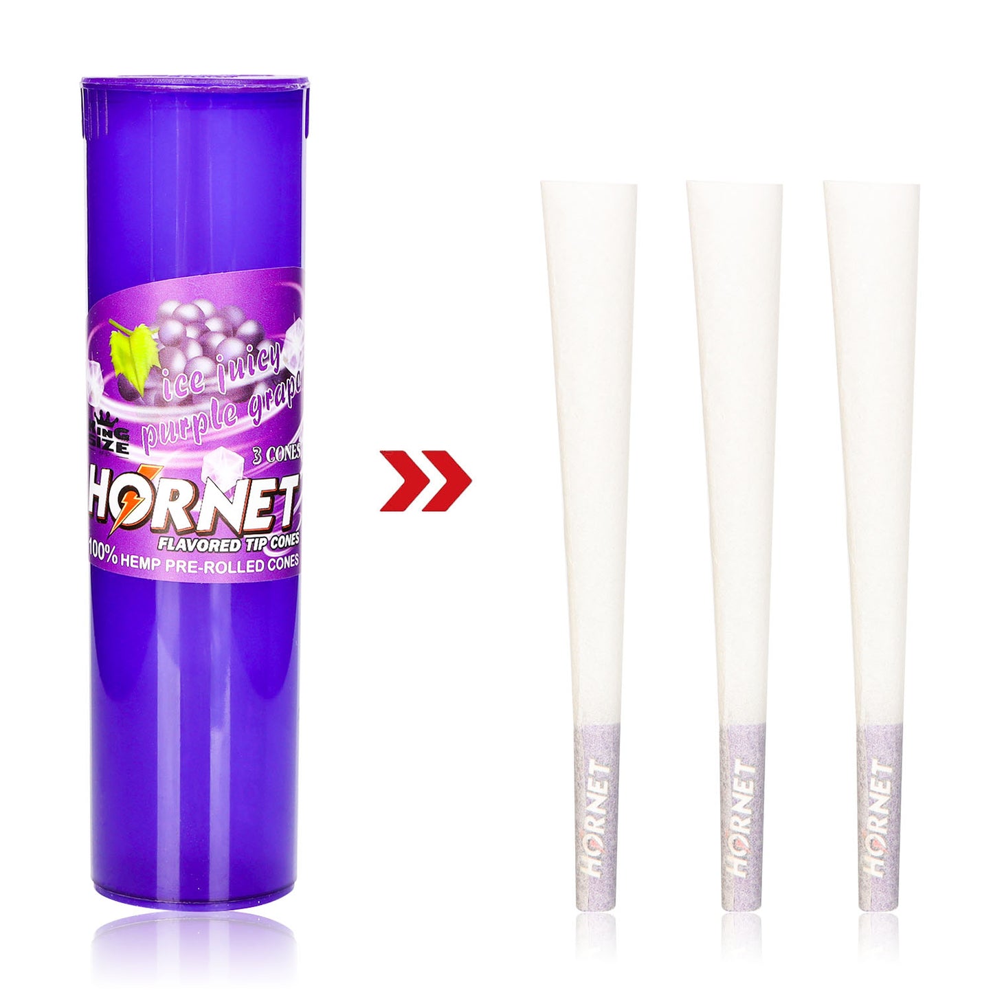 HORNET Grape Flavors Pre Rolled Cones, King Size Pre Rolled Rolling Paper With Tips, Slow Burning Rolling Cones & Flavored Pop, 3 PCS / Tube, 12 Tubes / Box