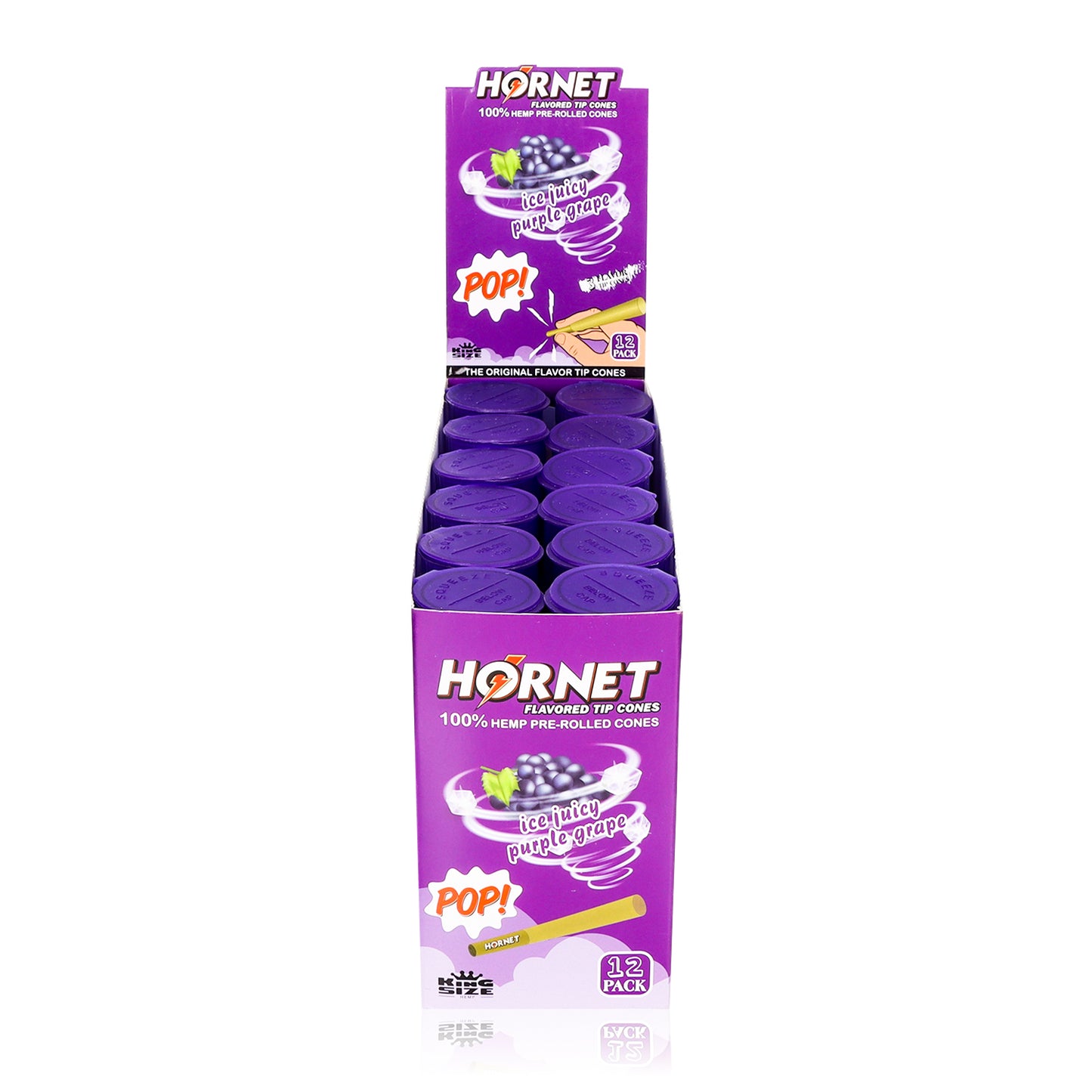 HORNET Grape Flavors Pre Rolled Cones, King Size Pre Rolled Rolling Paper With Tips, Slow Burning Rolling Cones & Flavored Pop, 3 PCS / Tube, 12 Tubes / Box
