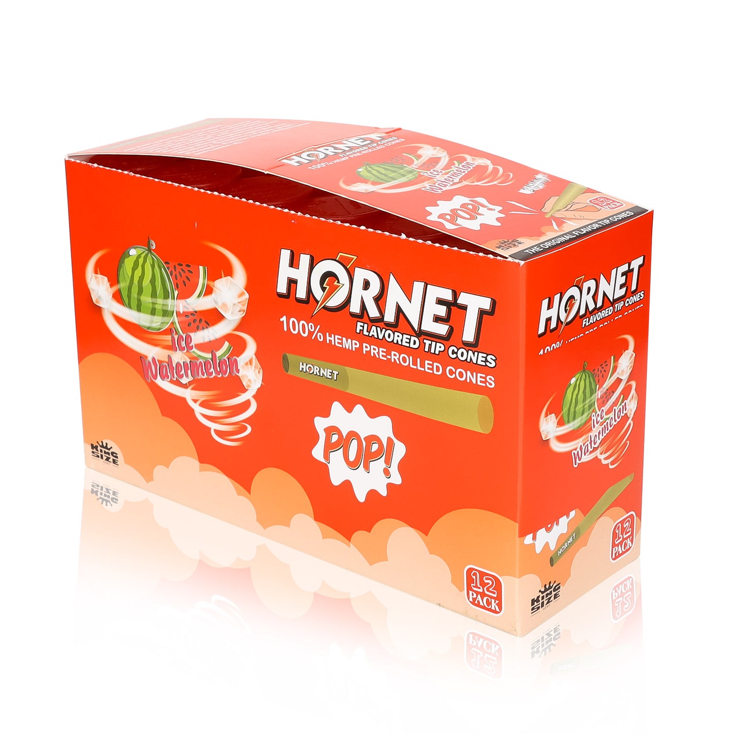 HORNET Watermelon Flavors Pre Rolled Cones, King Size Pre Rolled Rolling Paper With Tips, Slow Burning Rolling Cones & Flavored Pop, 3 PCS / Tube, 12 Tubes / Box