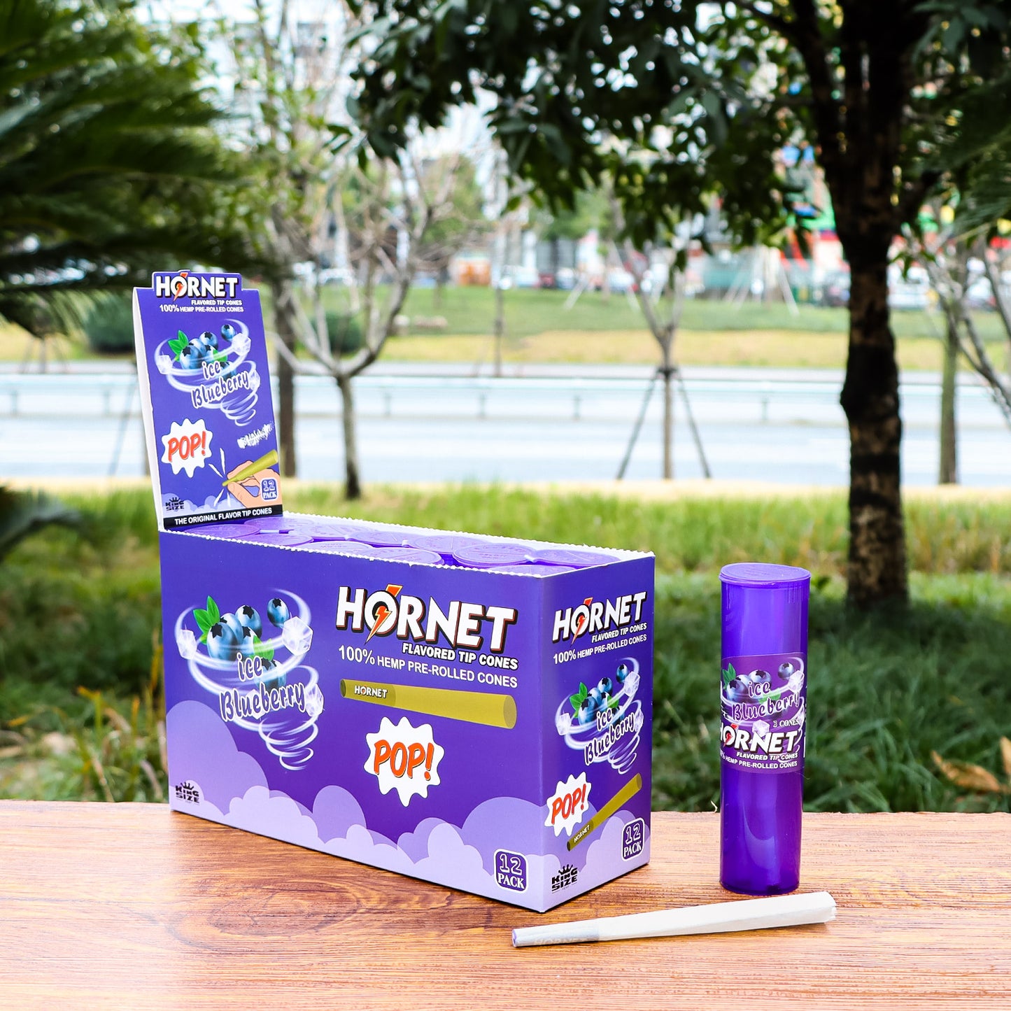HORNET Blueberry Flavors Pre Rolled Cones, King Size Pre Rolled Rolling Paper With Tips, Slow Burning Rolling Cones & Flavored Pop, 3 PCS / Tube, 12 Tubes / Box