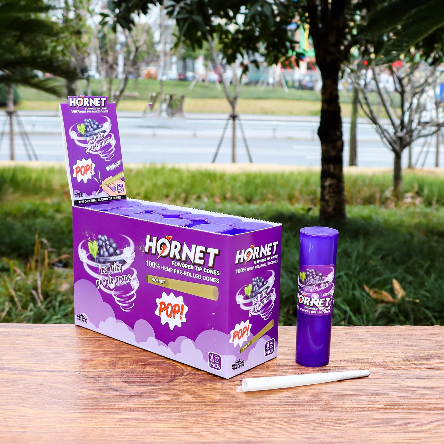 HORNET Grape Flavors Pre Rolled Cones, King Size Pre Rolled Rolling Paper With Tips, Slow Burning Rolling Cones & Flavored Pop, 3 PCS / Tube, 12 Tubes / Box