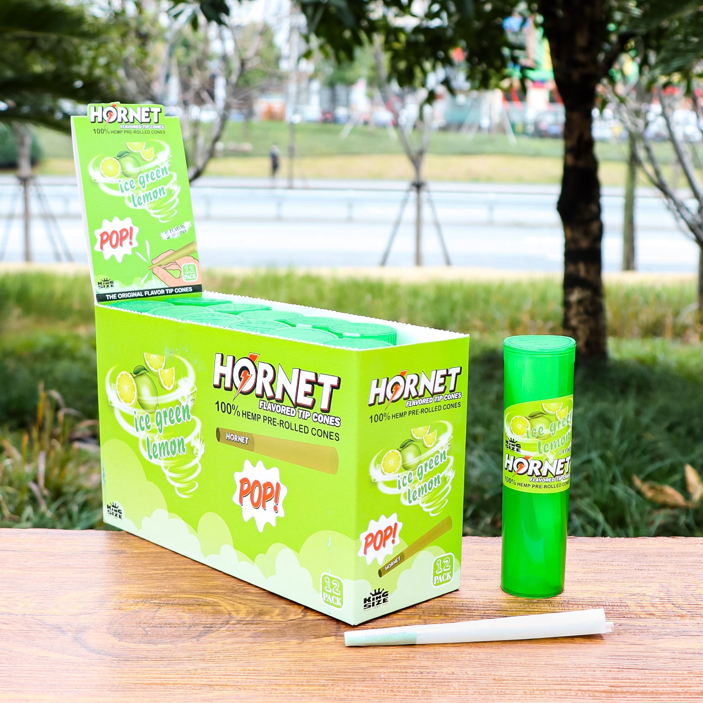 HORNET Ice Green Lemon Flavors Pre Rolled Cones, King Size Pre Rolled Rolling Paper With Tips, Slow Burning Rolling Cones & Flavored Pop, 3 PCS / Tube, 12 Tubes / Box