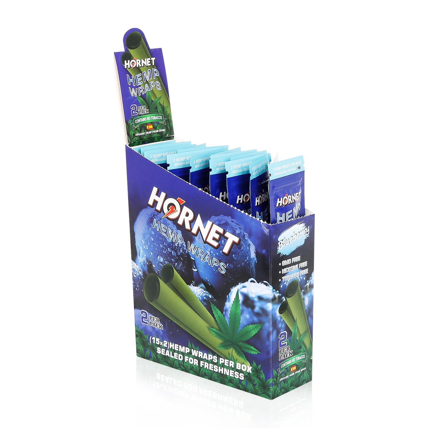 Hornet Blueberry Flavoured Hemp Blunt Wraps 30 Hemp Wraps Per Box