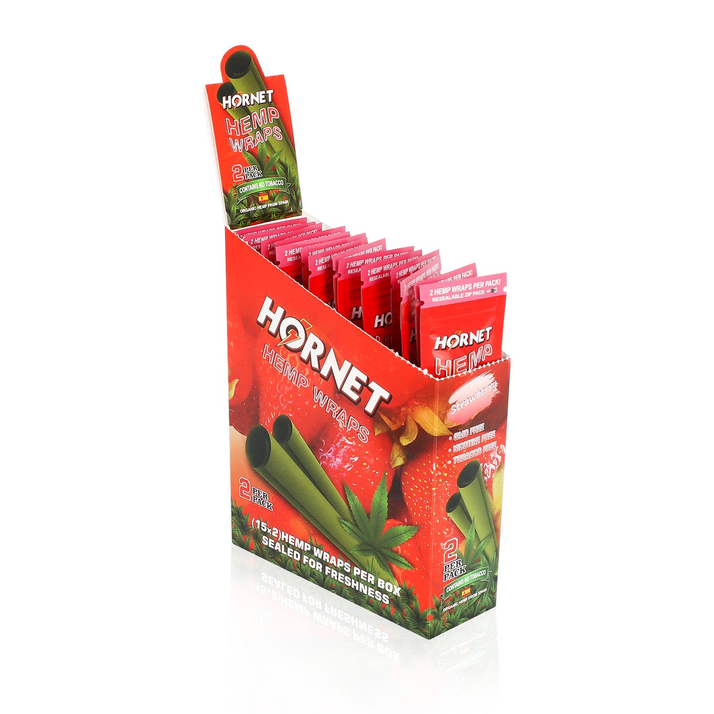 Hornet Strawberry Flavoured Hemp Blunt Wraps 30 Hemp Wraps Per Box