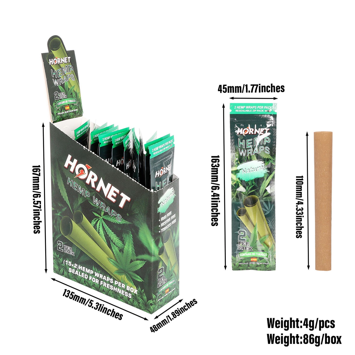 Hornet Organic Flavoured Hemp Blunt Wraps 30 Hemp Wraps Per Box