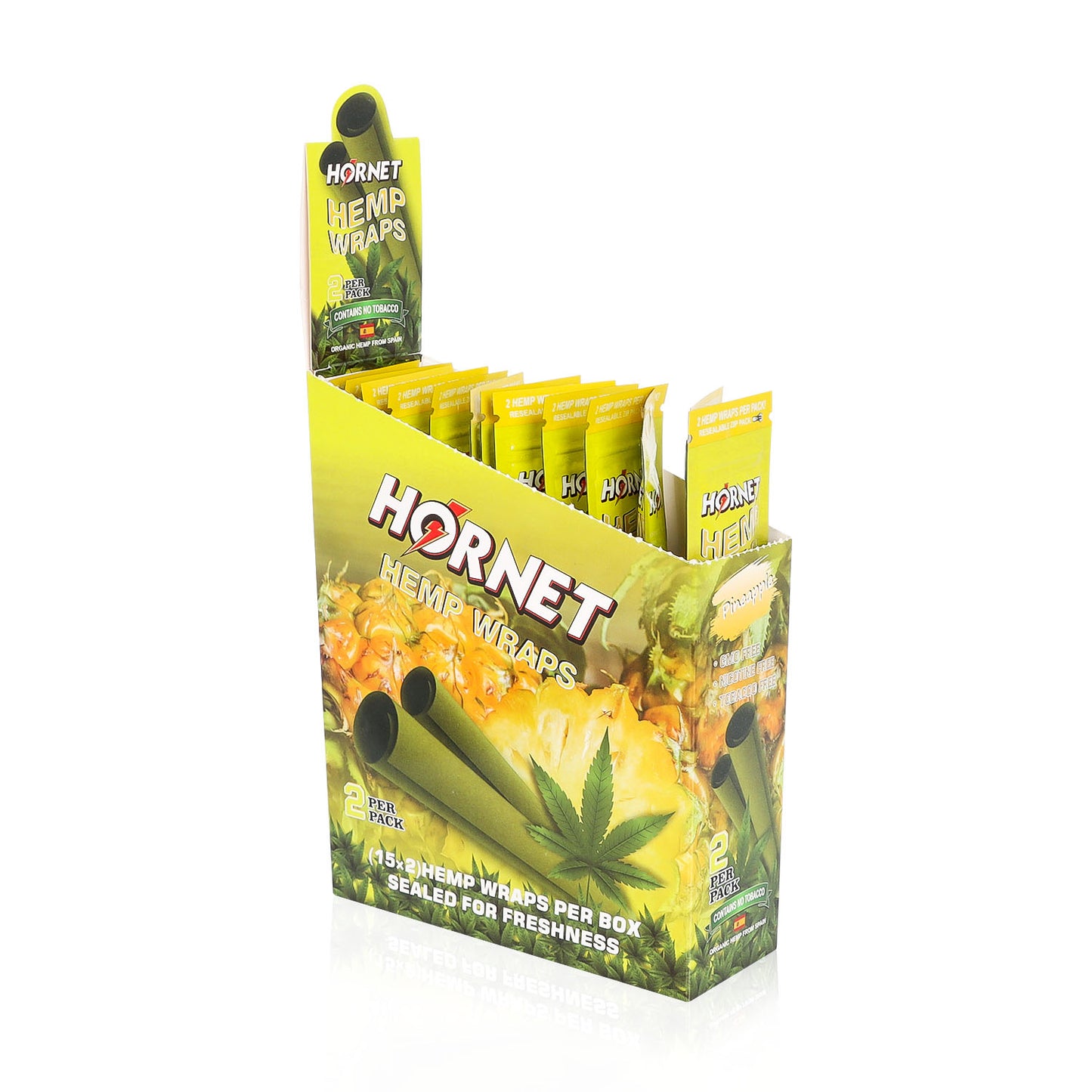 Hornet Pineapple Flavoured Hemp Blunt Wraps 30 Hemp Wraps Per Box
