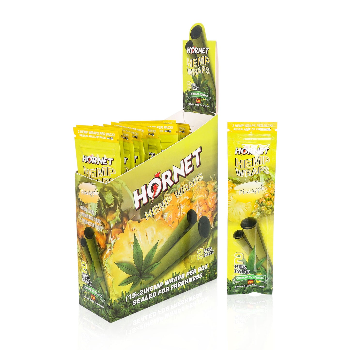 Hornet Pineapple Flavoured Hemp Blunt Wraps 30 Hemp Wraps Per Box