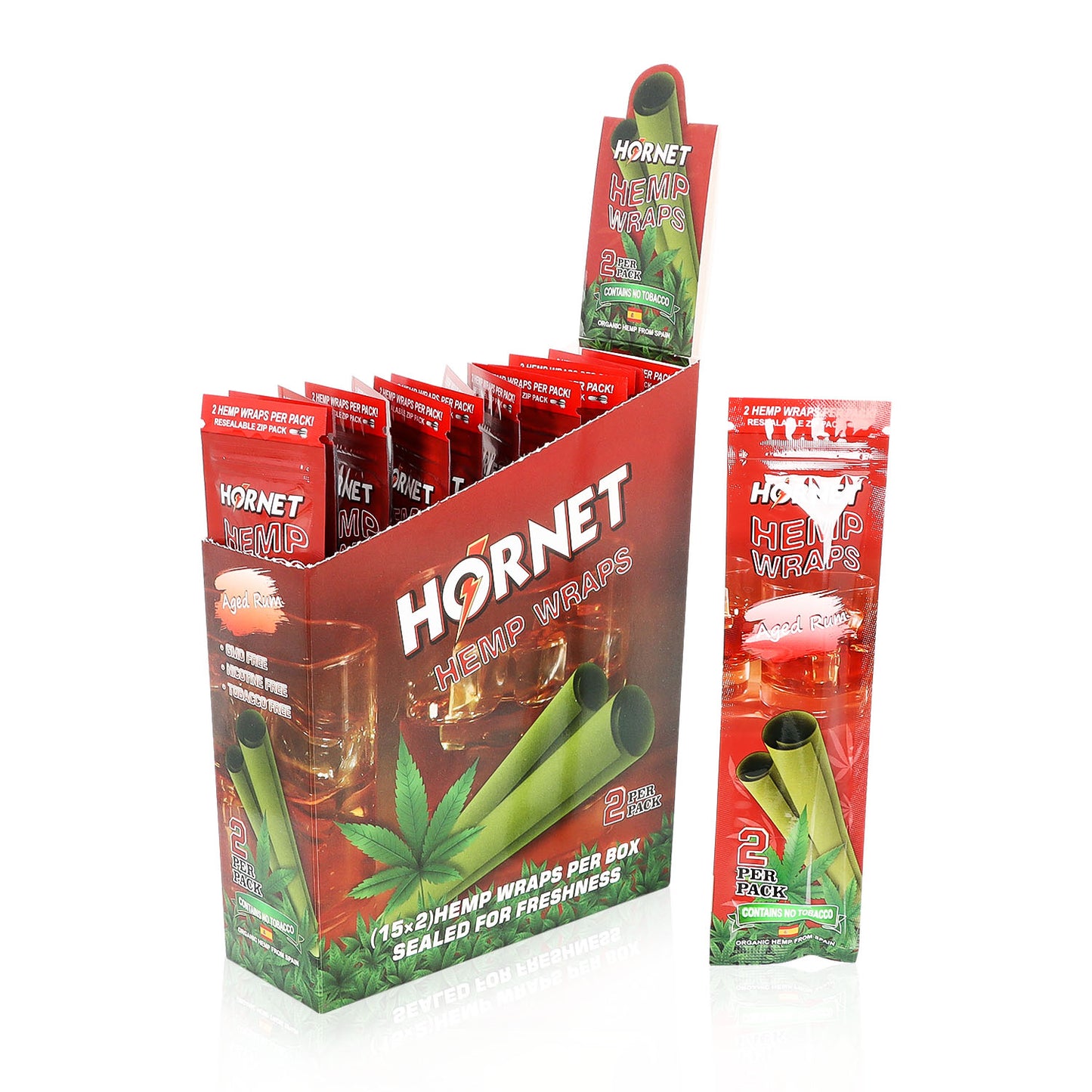 Hornet Rum Flavoured Hemp Blunt Wraps 30 Hemp Wraps Per Box