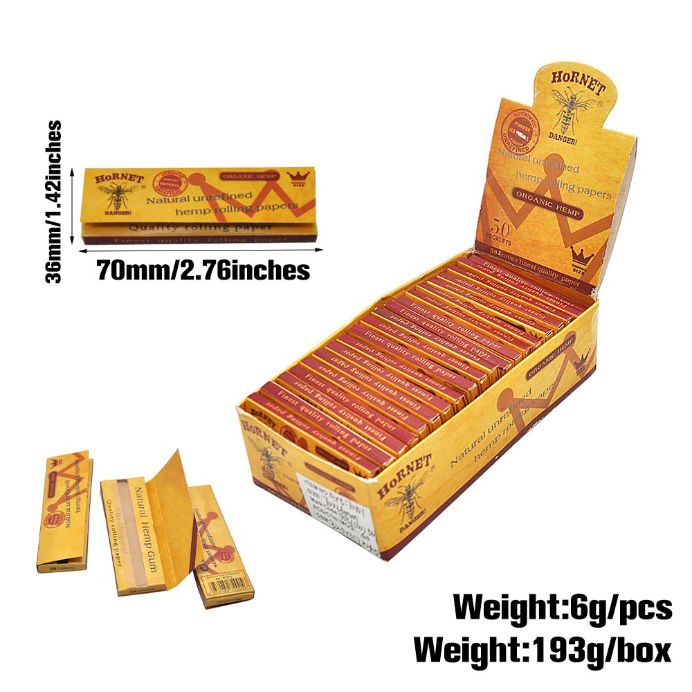 HORNET 70 mm Rolling Papers, Natural Slim Rolling Papers, Brown Organic Rolling Paper, 50 Leaves / Pack 50 Pack / Box