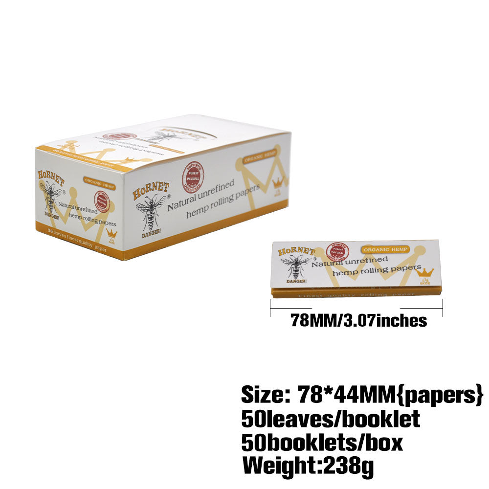 HORNET 1 1/4 Size Rolling Papers, Natural Slim Rolling Papers, White Organic Rolling Paper, 50 Leaves / Pack 50 Pack / Box