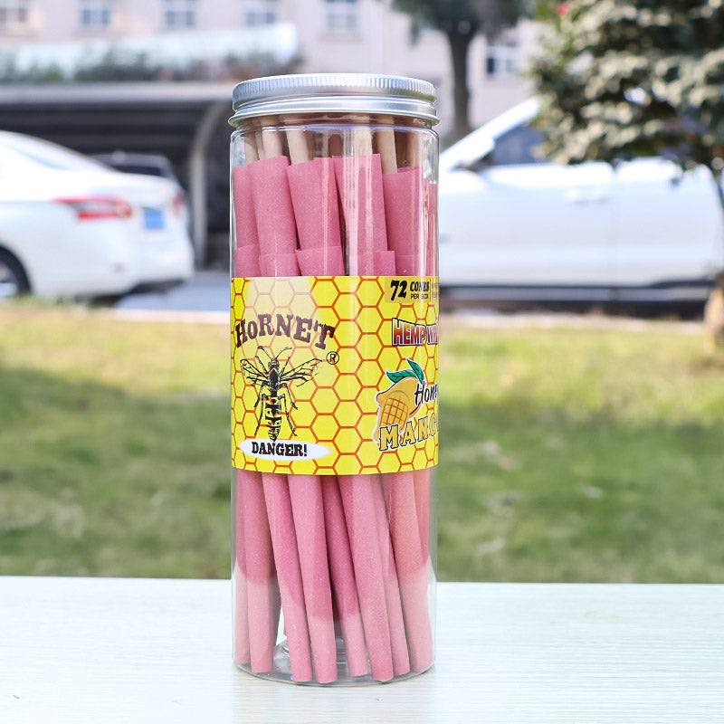 HORNET MANGO Flavored Pink Pre Rolled Cones, King Size Pre Rolled Rolling Paper with tips, Slow Burning Rolling Cones & load, 72 PCS / Jar