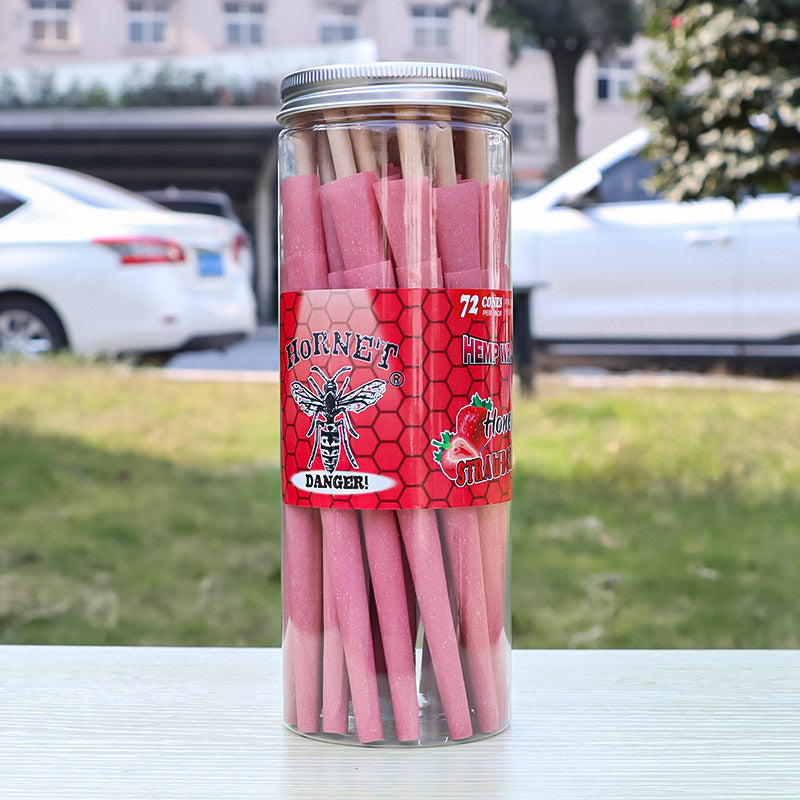 HORNET Cherry Flavored Pink Pre Rolled Cones, King Size Pre Rolled Rolling Paper with tips, Slow Burning Rolling Cones & load, 72 PCS / Jar