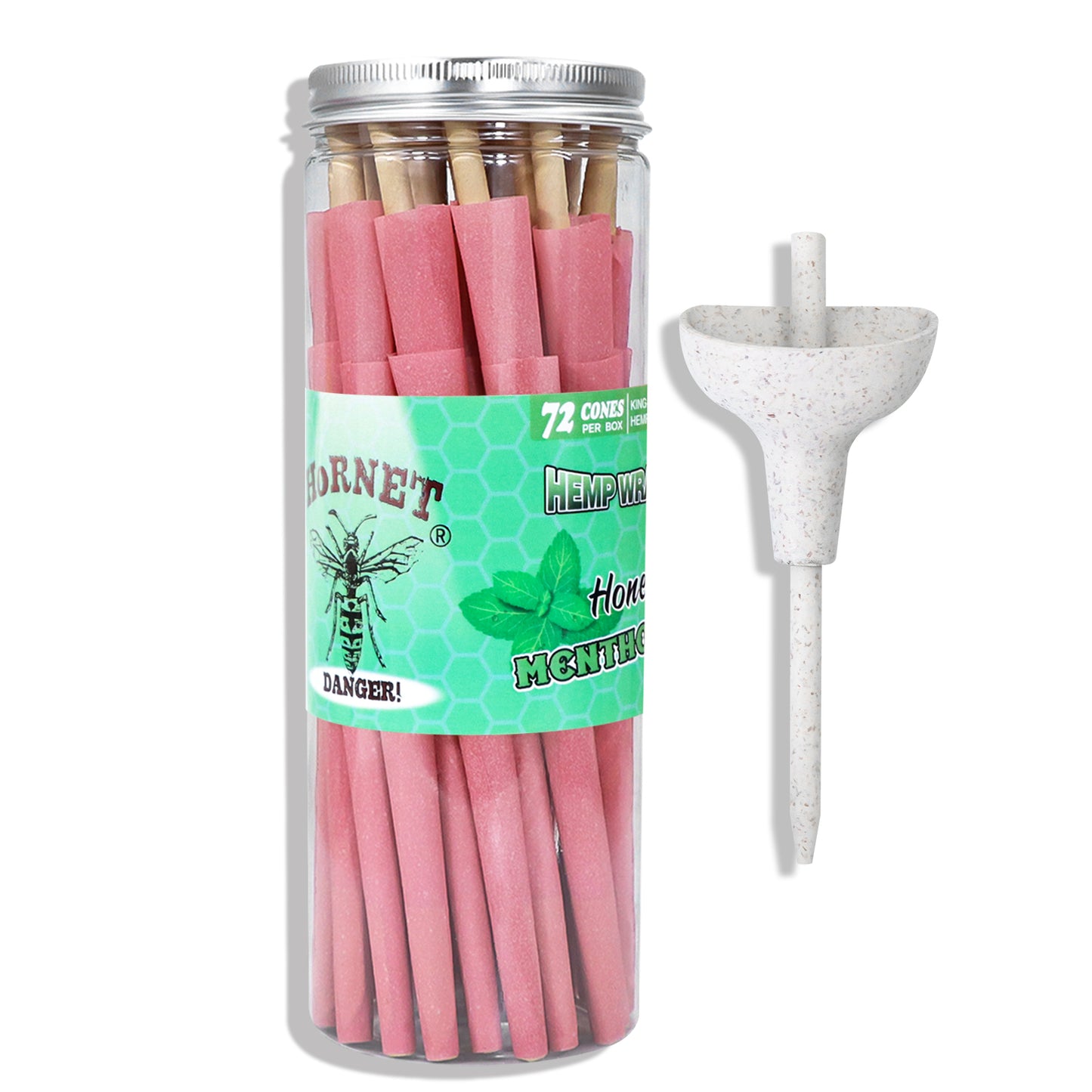 HORNET Mint Flavored Pink Pre Rolled Cones, King Size Pre Rolled Rolling Paper with tips, Slow Burning Rolling Cones & load, 72 PCS / Jar