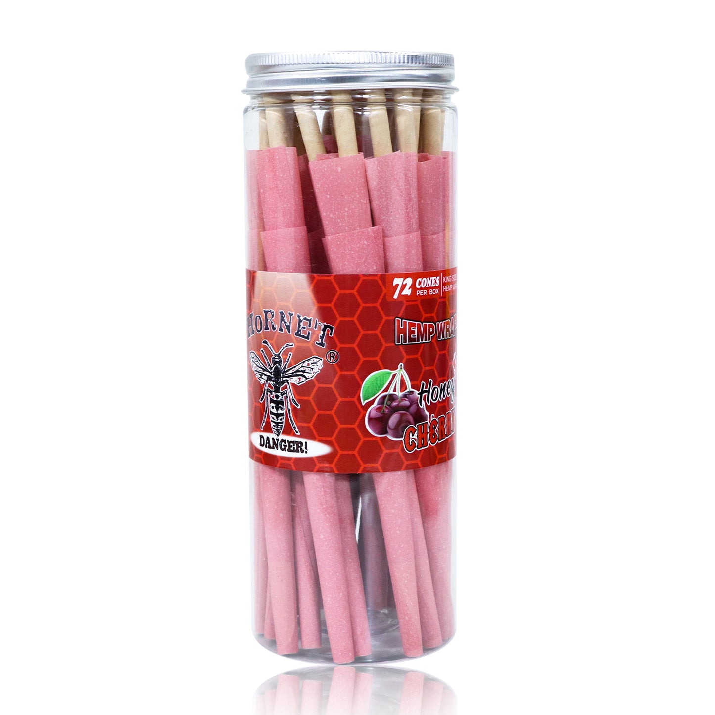 HORNET Cherry Flavored Pink Pre Rolled Cones, King Size Pre Rolled Rolling Paper with tips, Slow Burning Rolling Cones & load, 72 PCS / Jar
