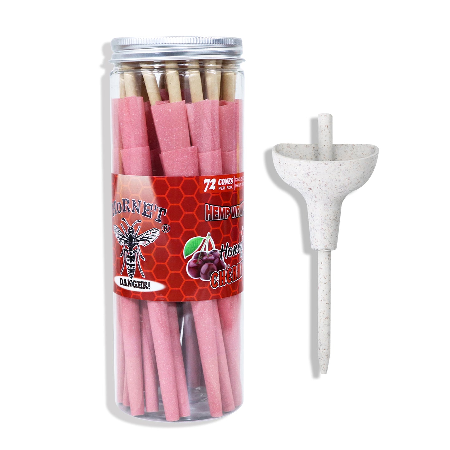 HORNET Cherry Flavored Pink Pre Rolled Cones, King Size Pre Rolled Rolling Paper with tips, Slow Burning Rolling Cones & load, 72 PCS / Jar