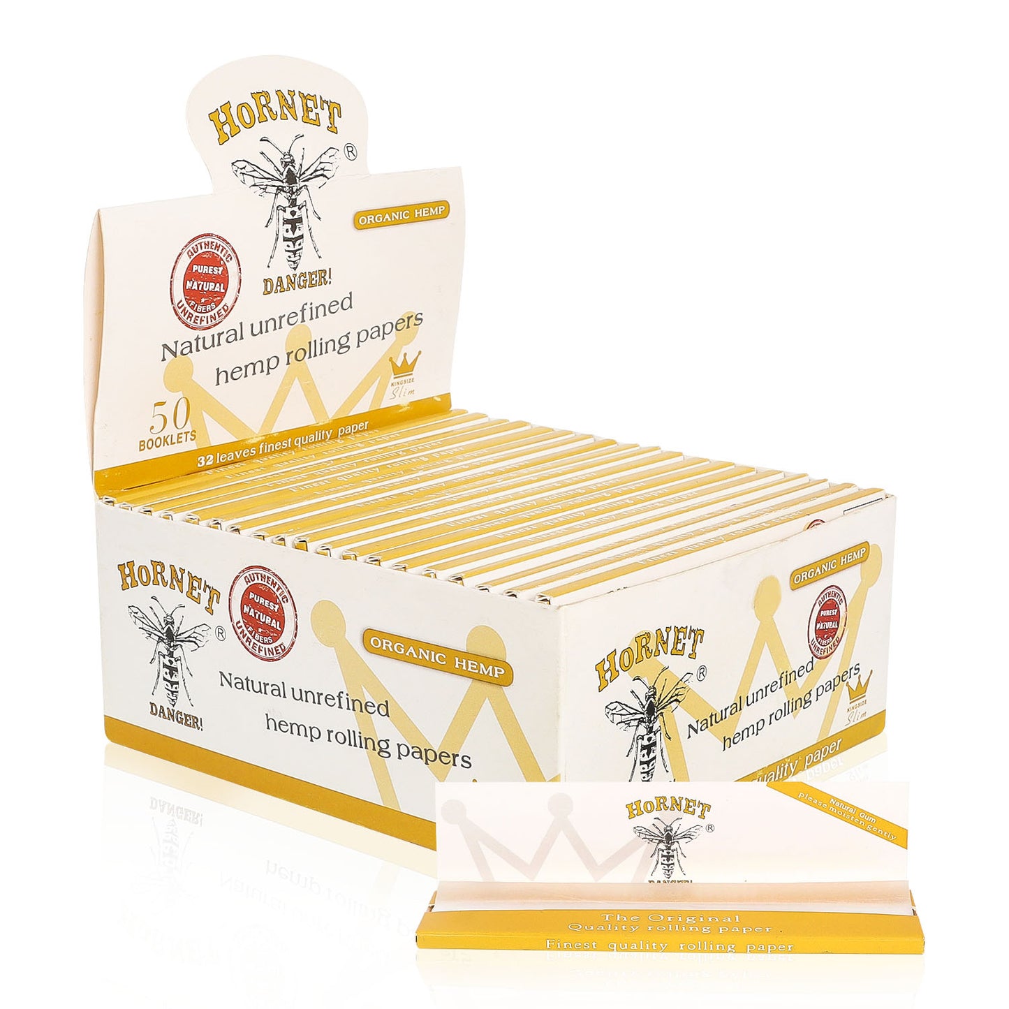 HORNET King Size Slim Cigarette Rolling Papers, Organic Natural Rolling Paper, White Rolling Papers, 32 Piece / Pack 50 Pack / Box