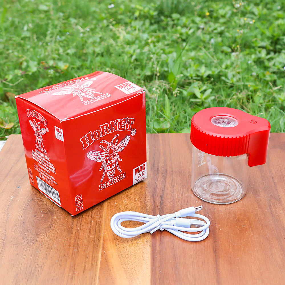 HORNET Light-Up Led Glass Storage Jar, Air Tight & Magnifying View Jar, Red Color Jar Lid, Rechargeable Glass Jar