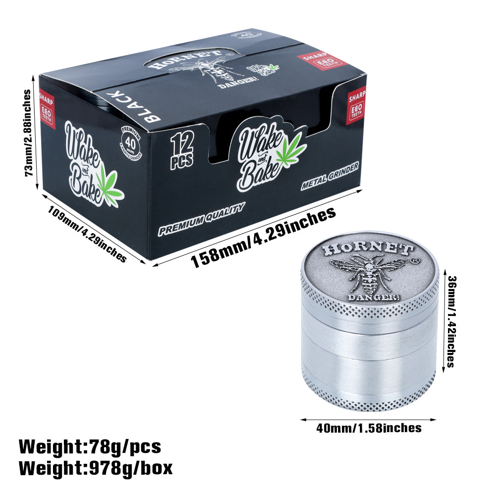 HORNET Zinc Alloy Herb Grinder, 4 Lay Ø 40 Smoker Grinder, Portable & Easy Clean Metal Herbal Grinder, 6 PCS / Box