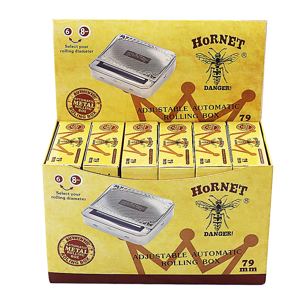 HORNET 70 mm Size Tinplate Rolling Machine Case, Silver Cigarette Rolling Machine Box with Large Stash Case, 6PCS / Box