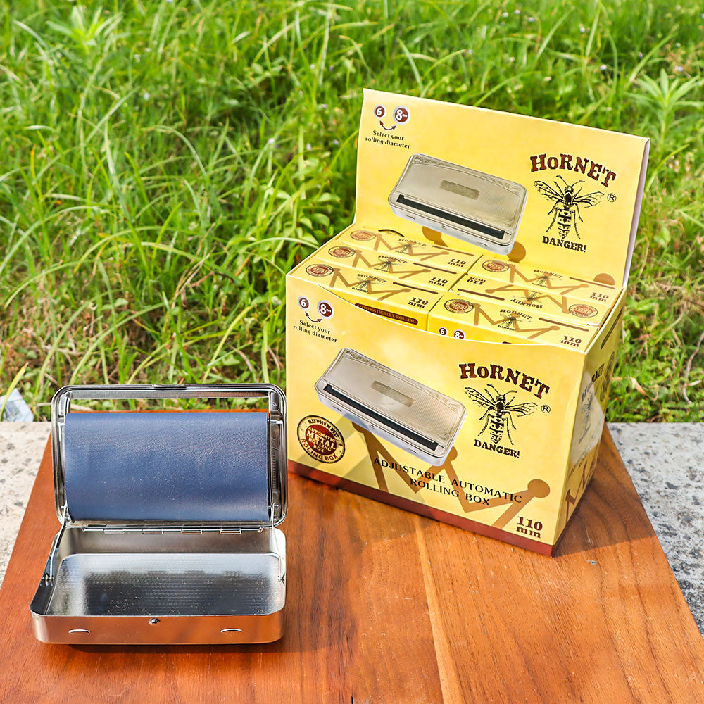 HORNET King Size Tinplate Rolling Machine Case, Silver Cigarette Rolling Machine Box with Large Stash Case, 6PCS / Box